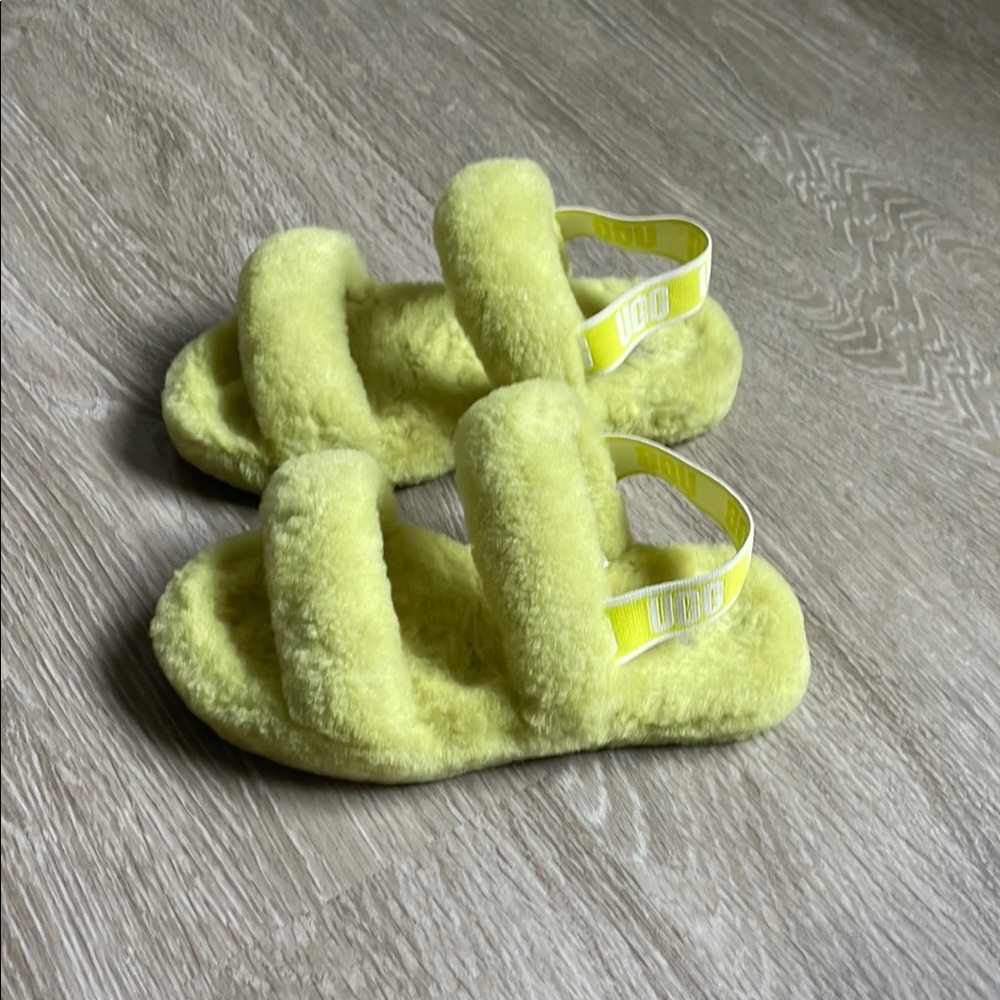 UGG Bright Yellow Fluffy Sandals